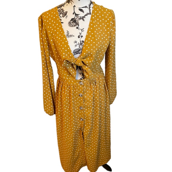 Natural Dyed Mustard Yellow Back Dori Tie Dress